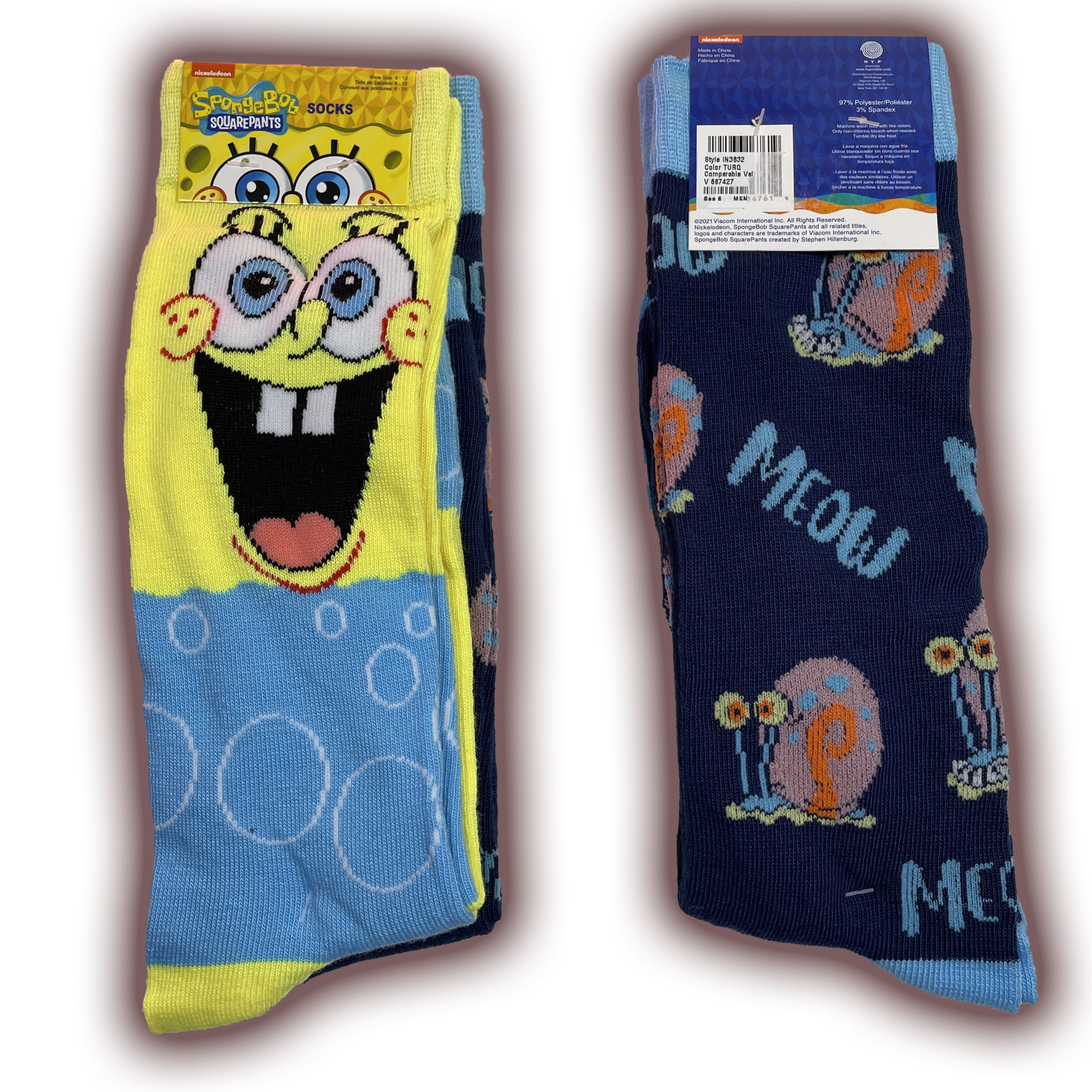 Spongebob Socks for Men Set - Bundle with 4 Pairs of Crew Socks for Men Shoe Size 10-13 Plus